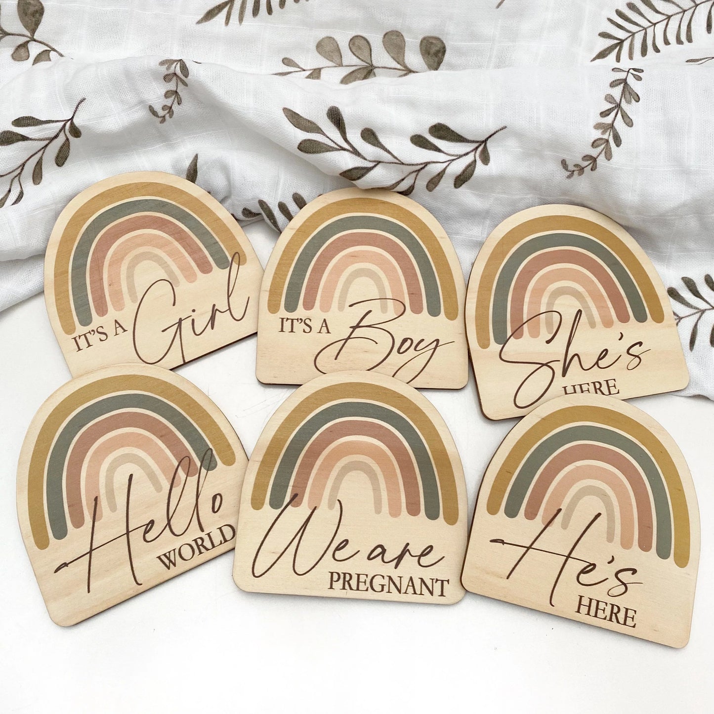 'He's Here' Baby Milestone Plaque - Rainbow Series