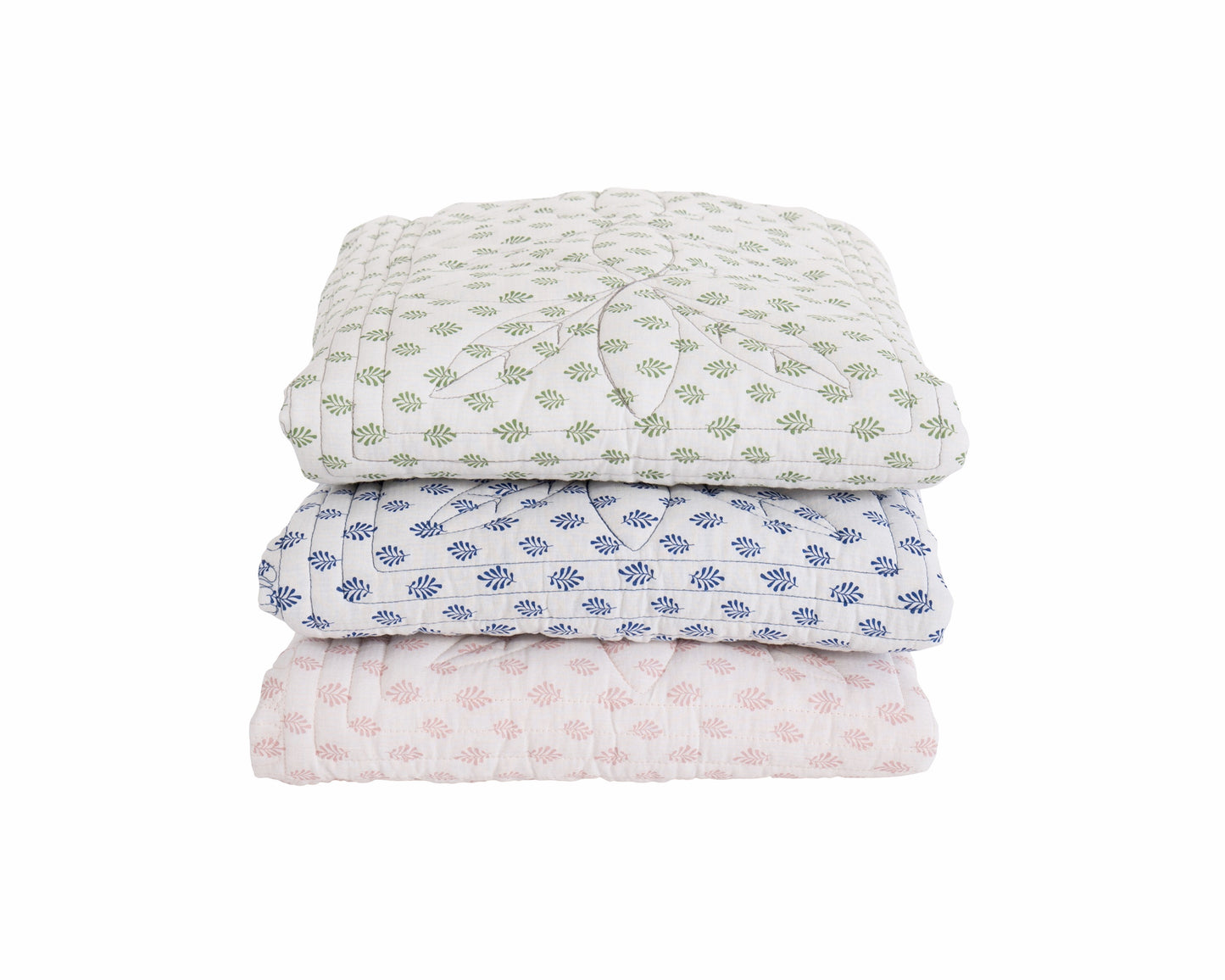 Scallop Edge Cot Quilt Set Fern Print Santorini