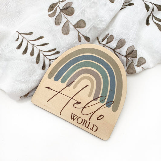 Hello World Baby Milestone Plaque - Blue Rainbow Series