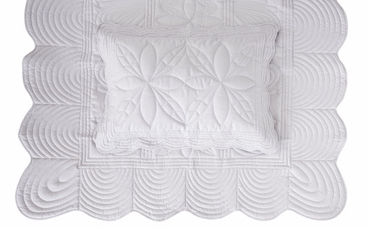 Scallop Edge Queen Bedspread Quilt and Pillow Set - Dove