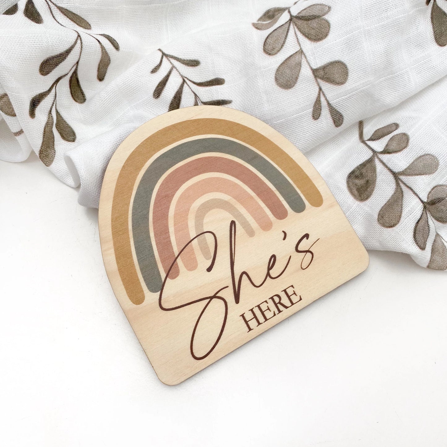 'She's Here' Baby Milestone Plaque - Rainbow Series