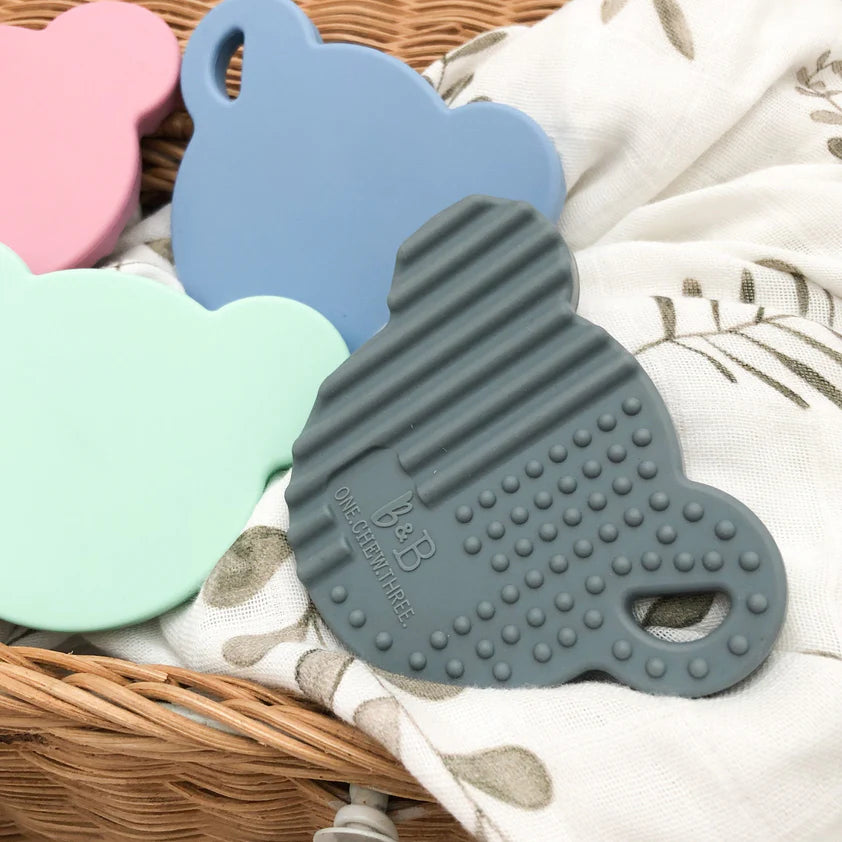 Bear Silicone Teething Disc - Pale Blue