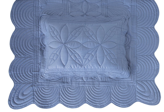 Scallop Edge Single Bedspread Quilt and Pillow Set - Denim