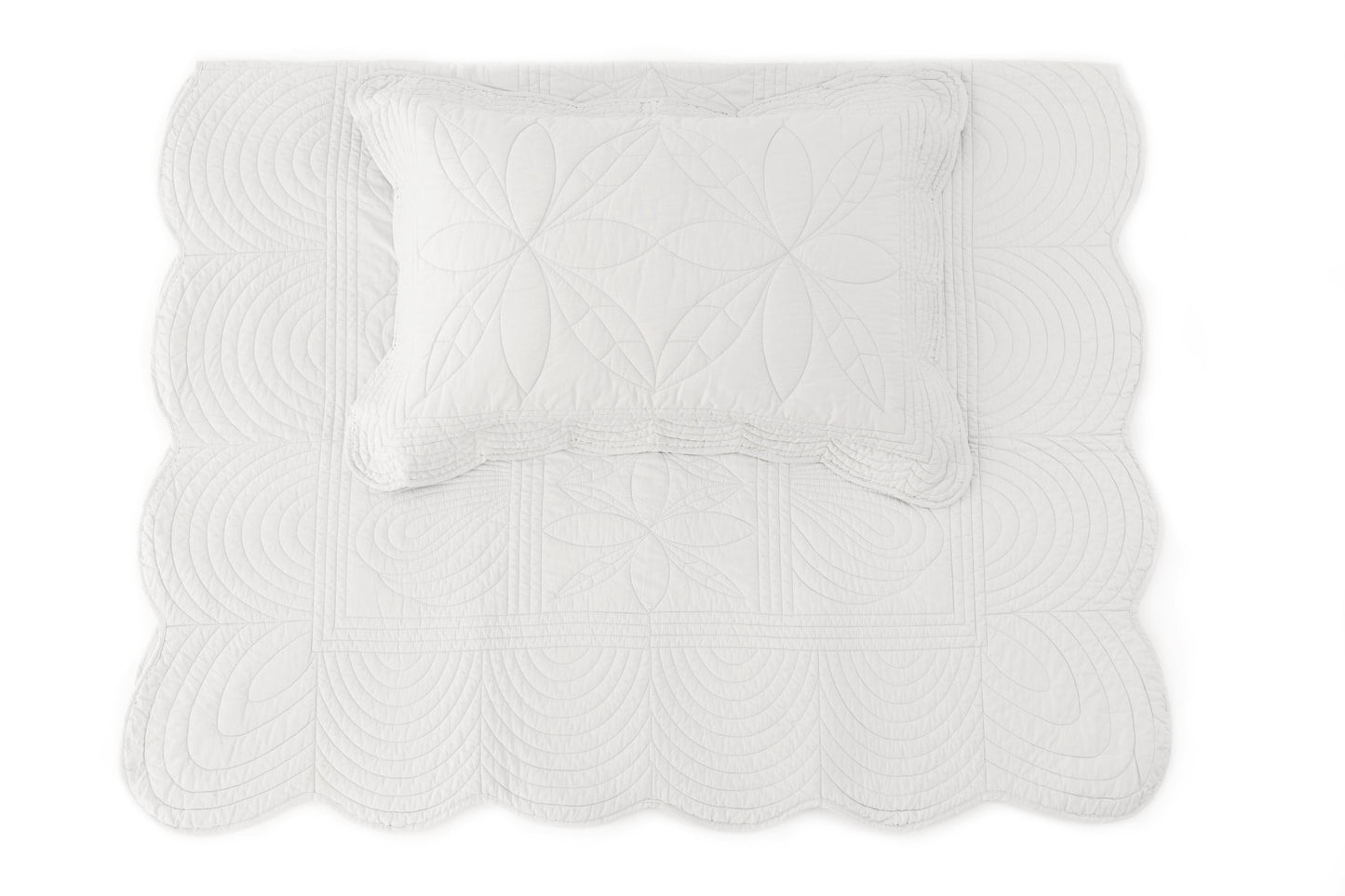 Scallop Edge Single Bedspread Quilt and Pillow Set - Mist