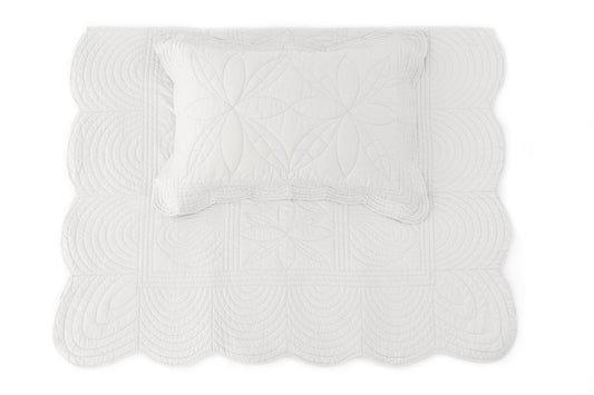 Scallop Edge Single Bedspread Quilt and Pillow Set - Mist