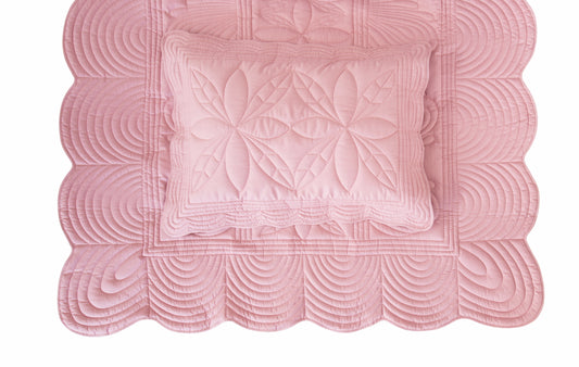 Scallop Edge Single Bedspread Quilt and Pillow Set - Rose