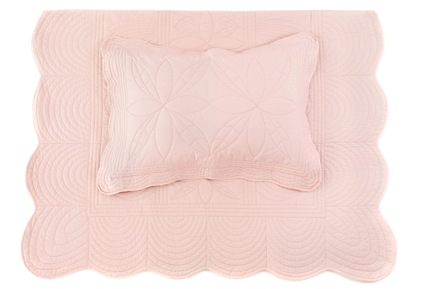 Scallop Edge Cot Quilt Set Shell Pink