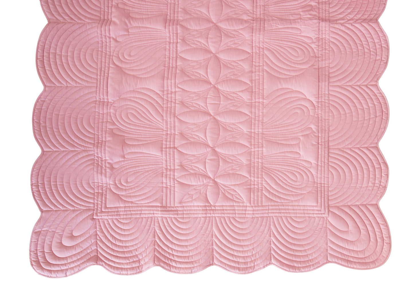 Scallop Edge Cot Quilt Set Rose