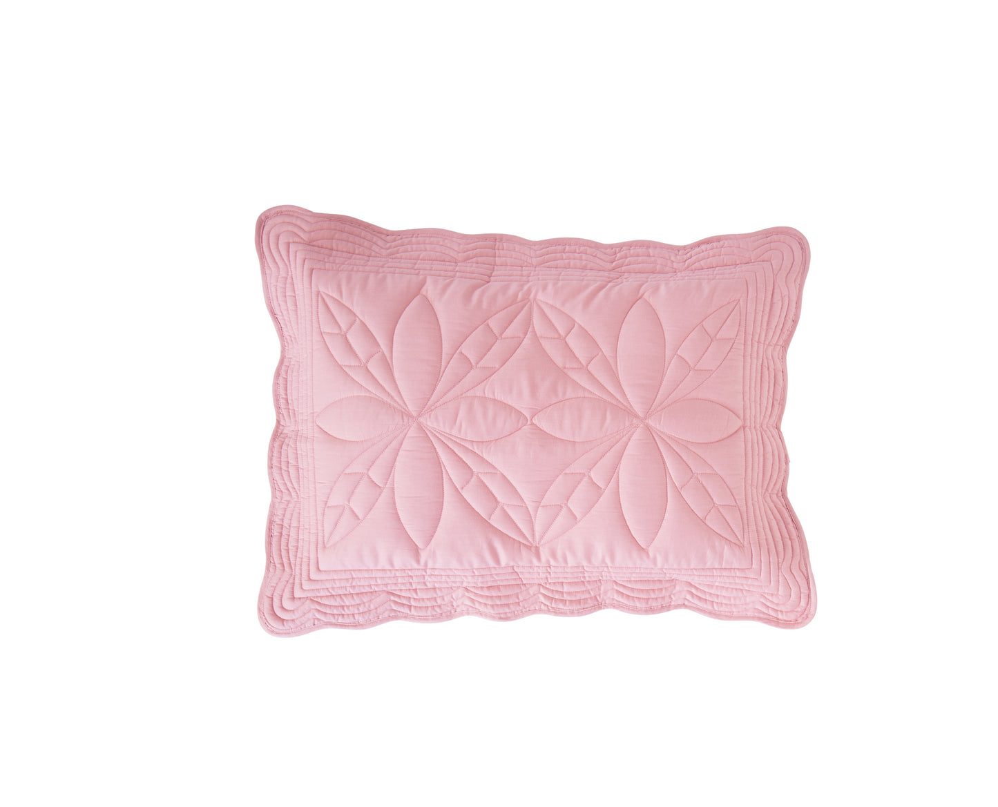 Scallop Edge Single Bedspread Quilt and Pillow Set - Rose