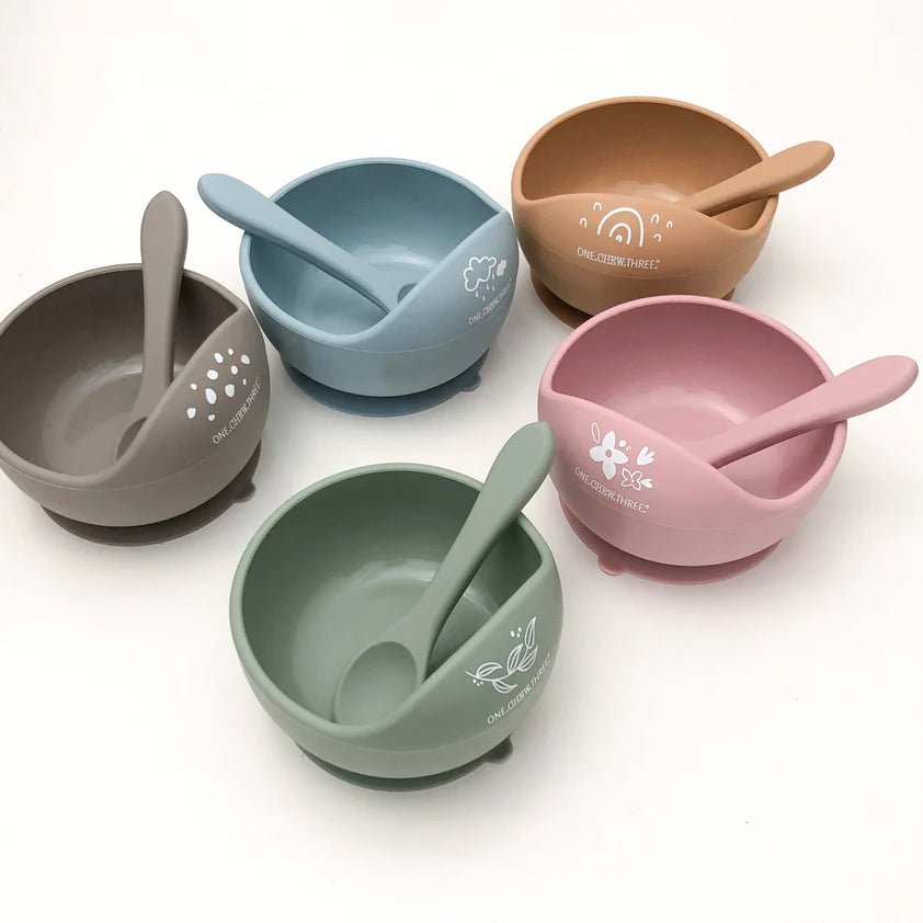 Silicone Scoop Bowl and Spoon Set - Floral Rose