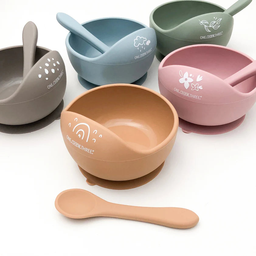 Silicone Scoop Bowl and Spoon Set - Floral Rose