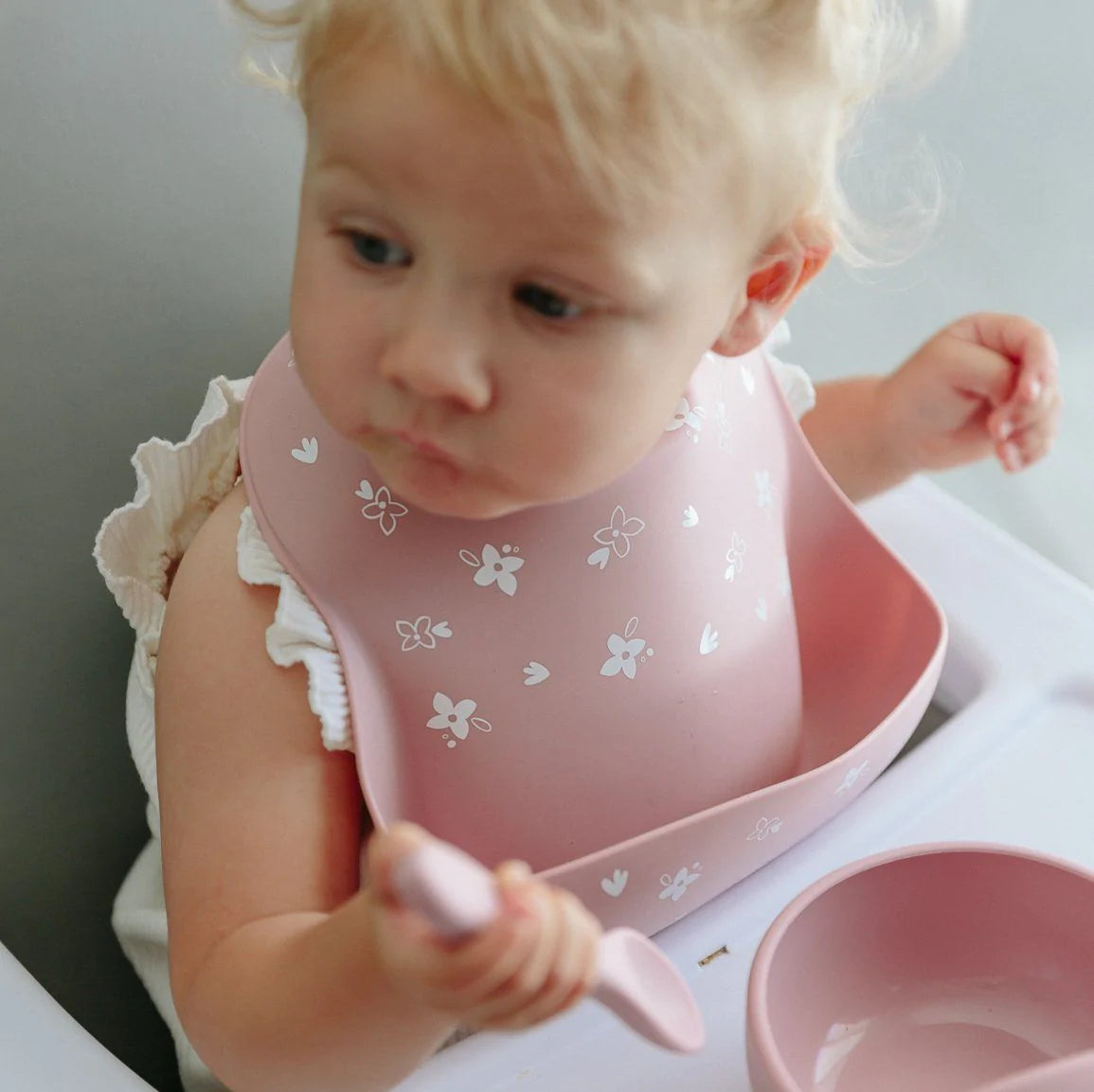 Silicone Catch Bib - Floral Rose