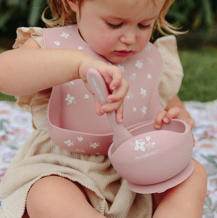 Silicone Scoop Bowl and Spoon Set - Floral Rose