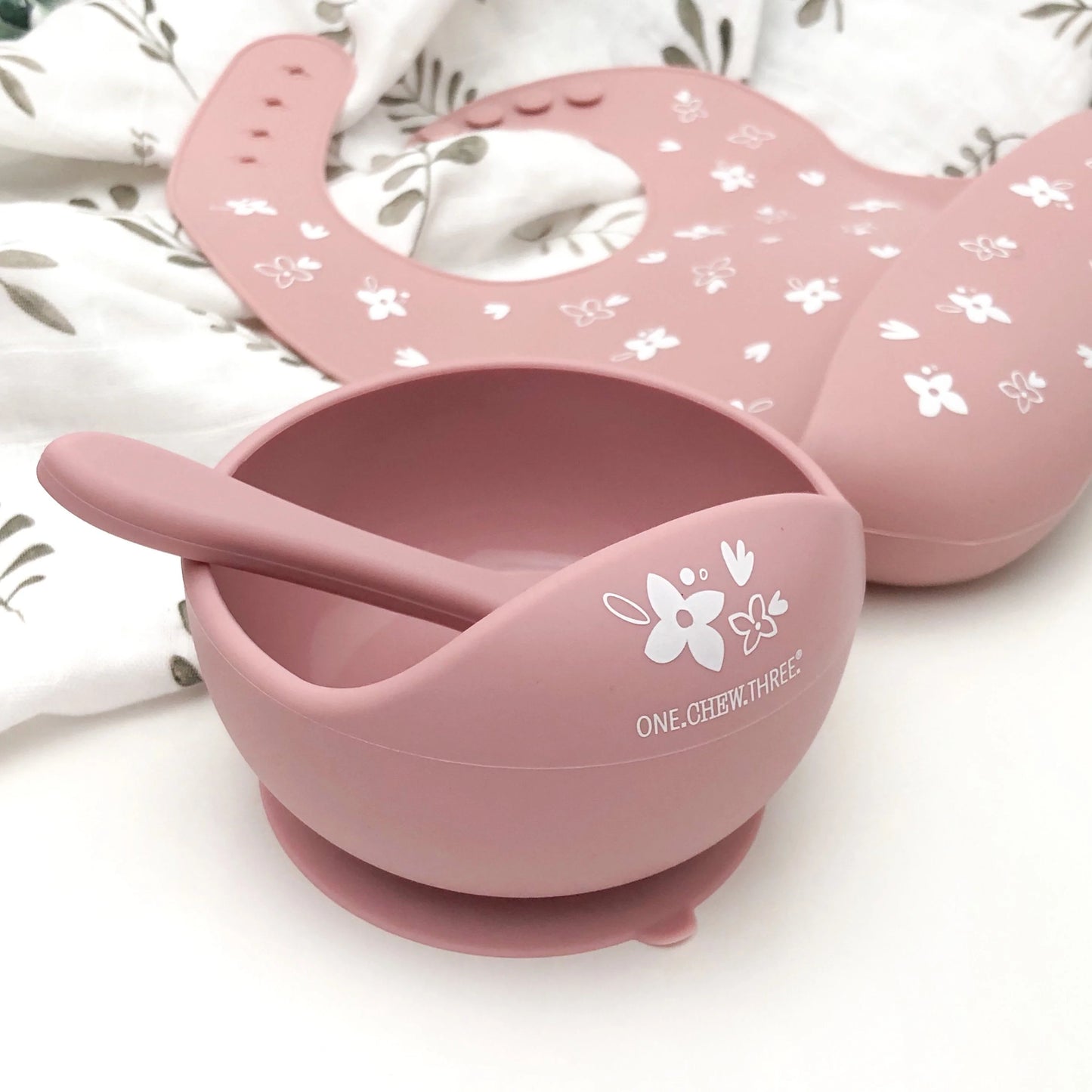 Silicone Catch Bib - Floral Rose