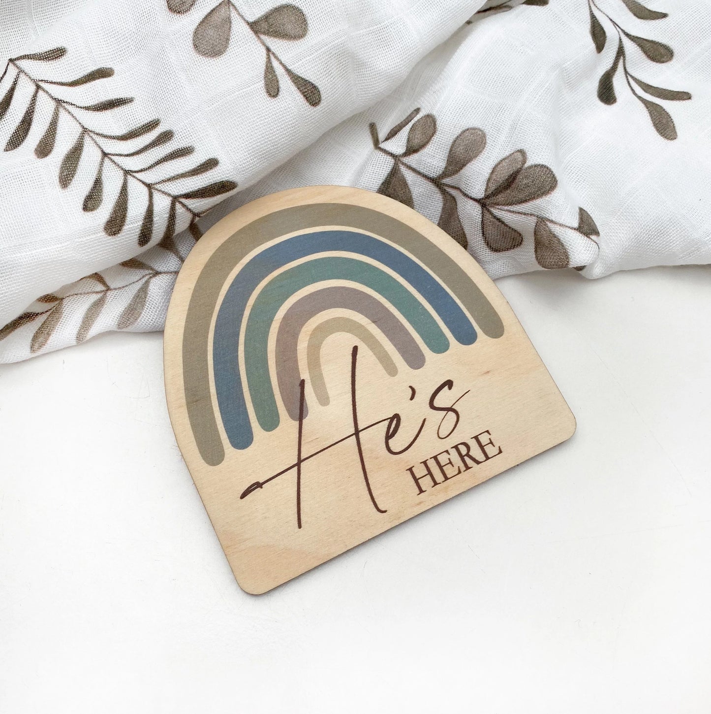 He's Here Baby Milestone Plaque - Rainbow Series