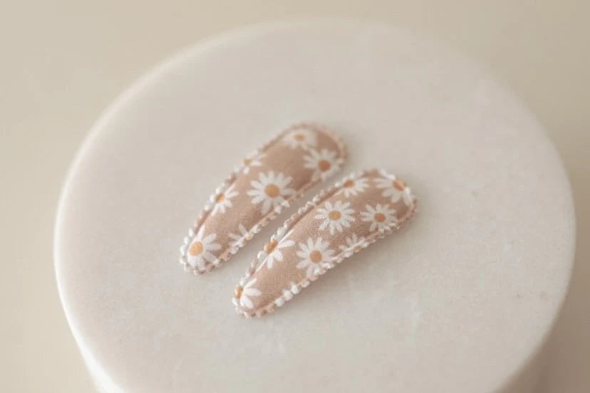 Marguerite Taupe Fabric Hair Clips