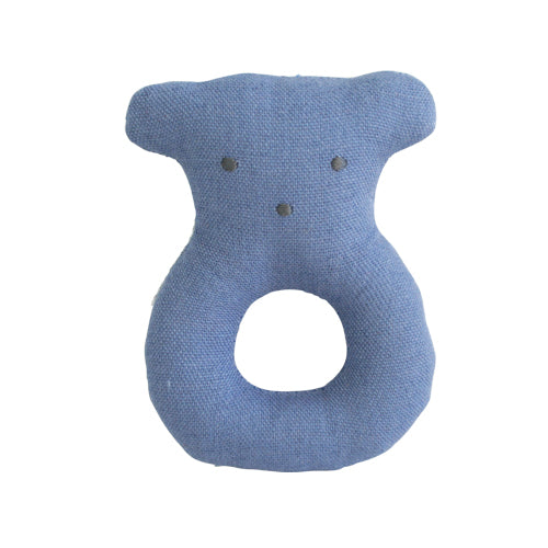 Linen Bear Ring Rattle 10cm Chambray