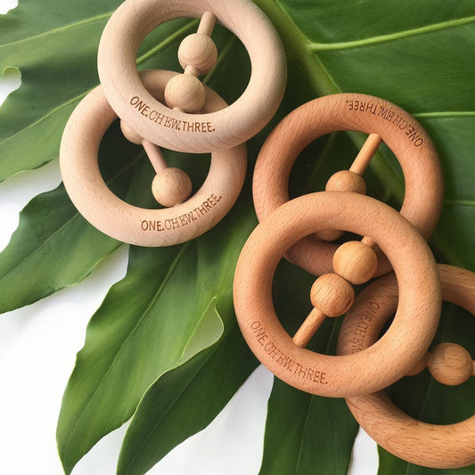 Natural Beech Wood Rattle Teether