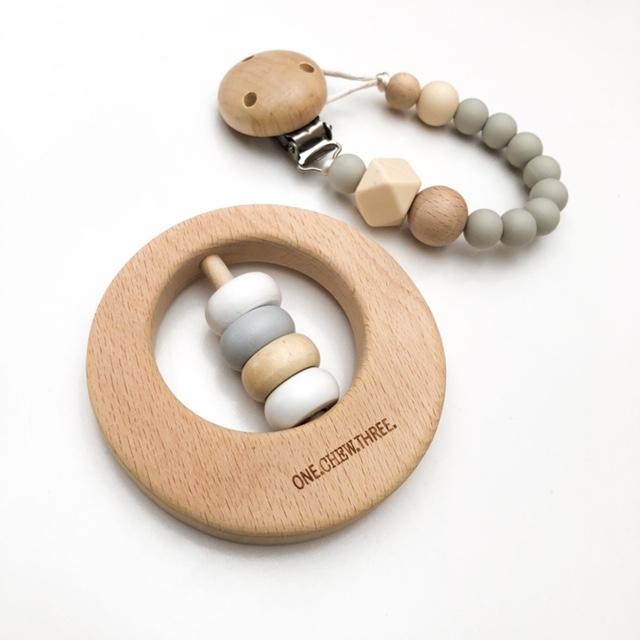 Premium Beech Wood Rattle Teether Disc