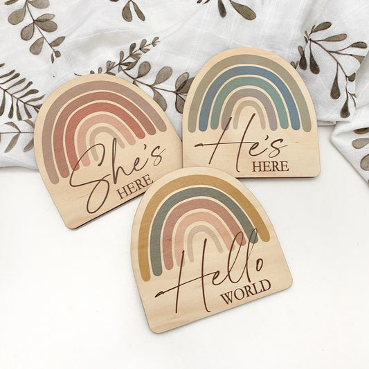 He's Here Baby Milestone Plaque - Rainbow Series