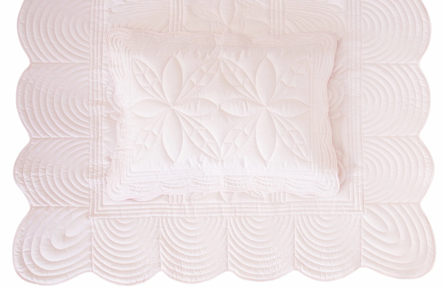 Scallop Edge King Single Bedspread Quilt - Powder