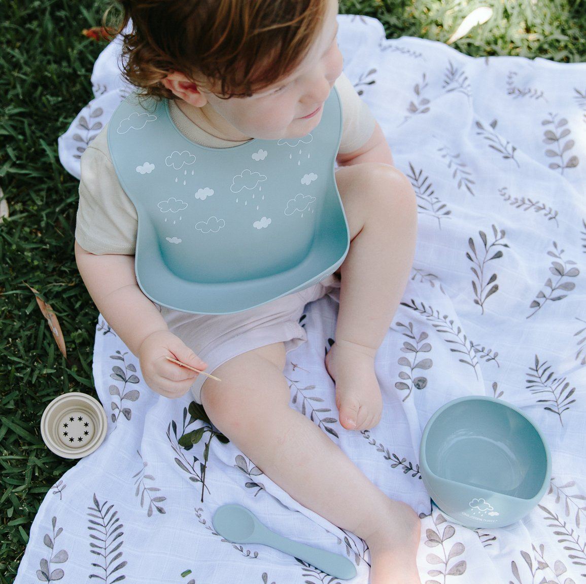 Silicone Scoop Bowl and Spoon Set - Blue Clouds