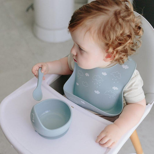 Silicone Scoop Bowl and Spoon Set - Blue Clouds