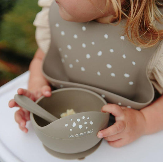 Silicone Scoop Bowl and Spoon Set - Stone Pebbles