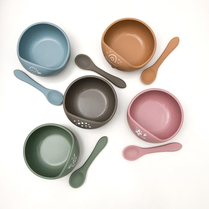 Silicone Scoop Bowl and Spoon Set - Sage Foliage