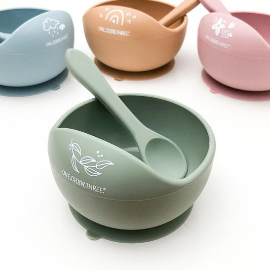 Silicone Scoop Bowl and Spoon Set - Sage Foliage