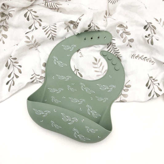 Silicone Catch Bib - Sage Foliage